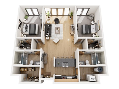 Floor plan for 2 beds, 2 baths, 1372 sqft
